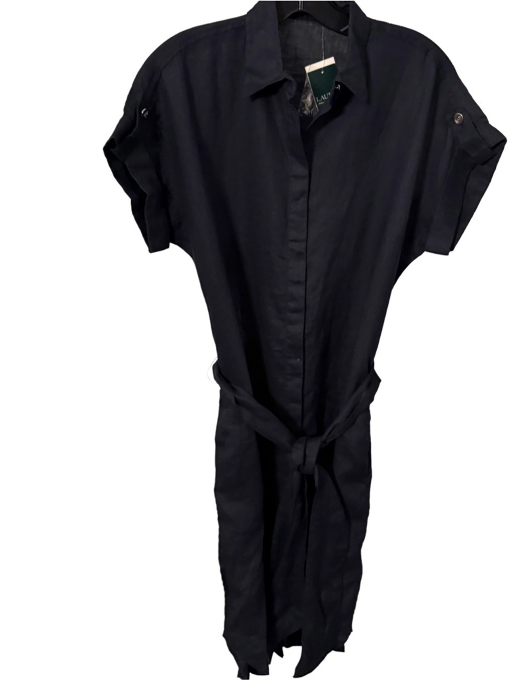 Lauren Ralph Lauren Women Navy LINEN Shirt Dress Belted Pockets Sz 2 NWT